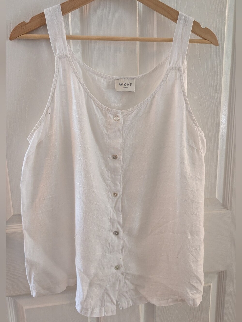 WRAP London 100% Linen White Button-Front Tank Top